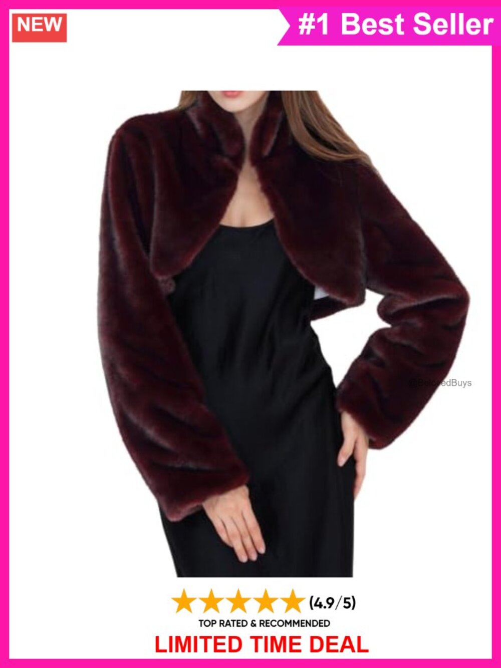 Faux Fur Cropped Jacket Shawl Collar Long Sleeve Winter Party Coat
